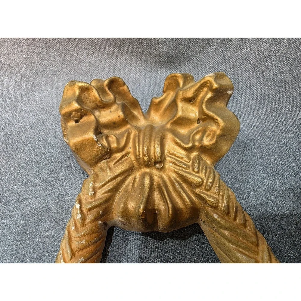Vintage Chalkware Wall Pocket Planter Basket Floral Gold Bow Mid Century Decor